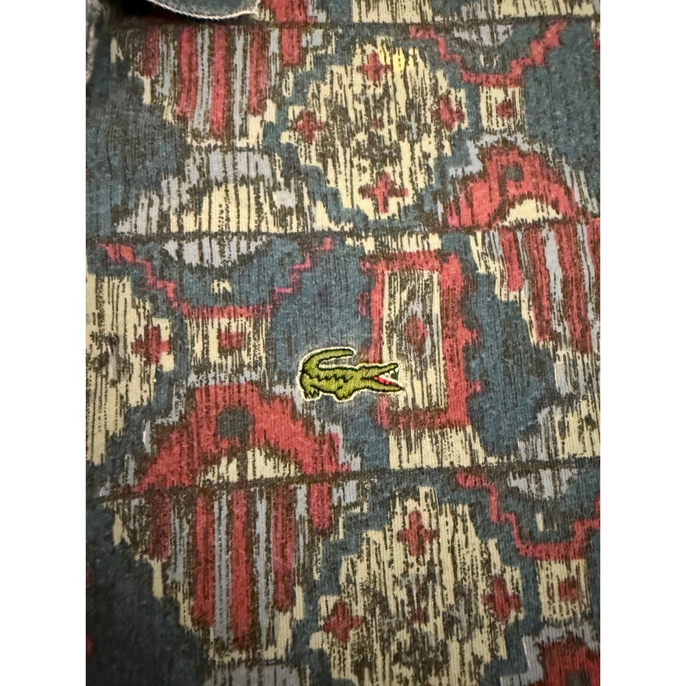 Vintage Izod Lacoste Long Sleeve Polo Shirt XL Geometric Abstract Print Cotton - Picture 2 of 6